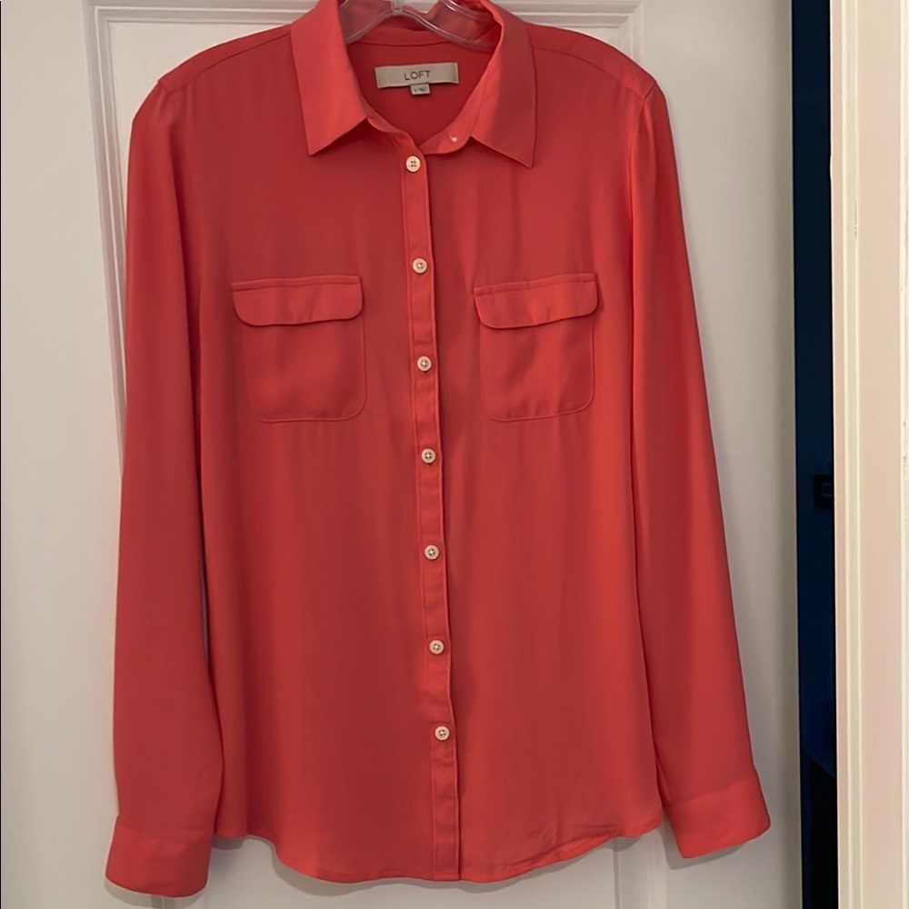 LOFT Vibrant Coral Long Sleeve Shirt
